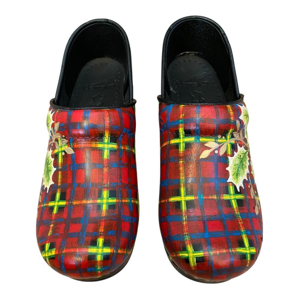 RARE 7/50 Carol Weber Hand-Painted Dansko Professional Holly Plaid Clogs EU 35 - Picture 10 of 16